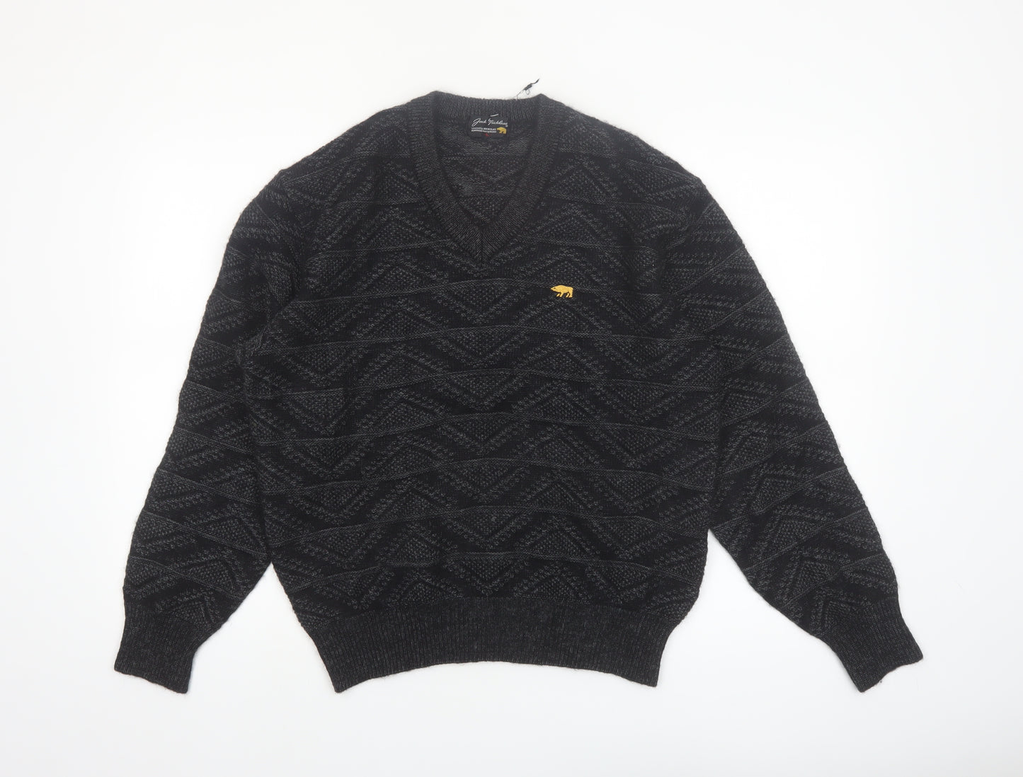 Jack Nicklaus Men Black Wool Blend V-Neck Golf Jumper L