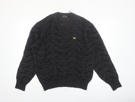 Jack Nicklaus Men Black Wool Blend V-Neck Golf Jumper L