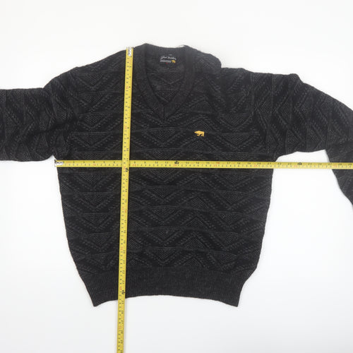 Jack Nicklaus Men Black Wool Blend V-Neck Golf Jumper L