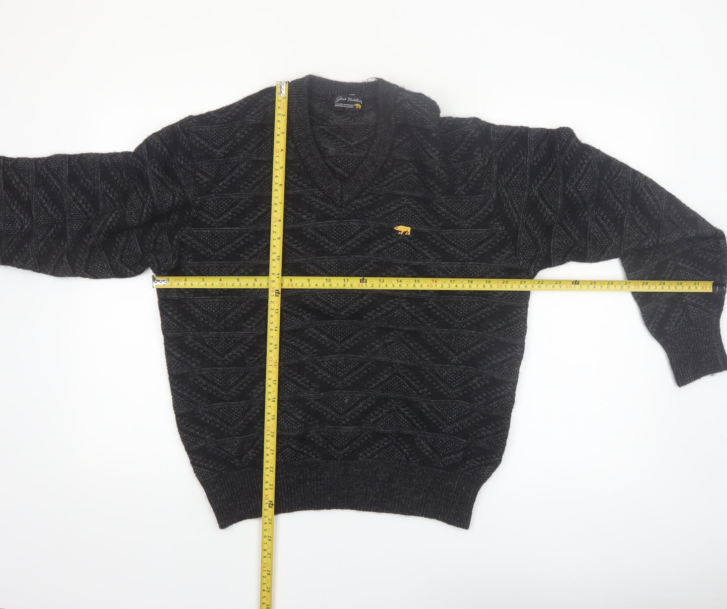 Jack Nicklaus Men Black Wool Blend V-Neck Golf Jumper L