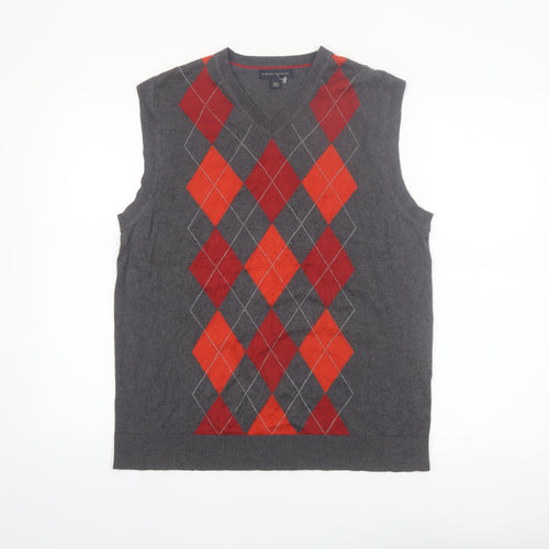 Banana Republic Men's Grey Argyle Sleeveless Vest L V-Neck Silk Blend