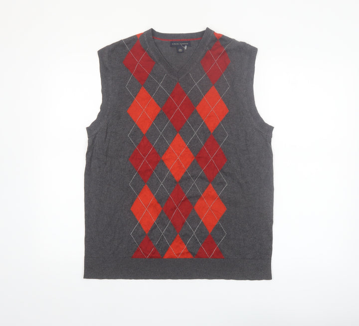 Banana Republic Men's Grey Argyle Sleeveless Vest L V-Neck Silk Blend