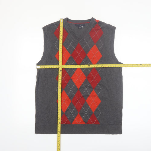 Banana Republic Men's Grey Argyle Sleeveless Vest L V-Neck Silk Blend
