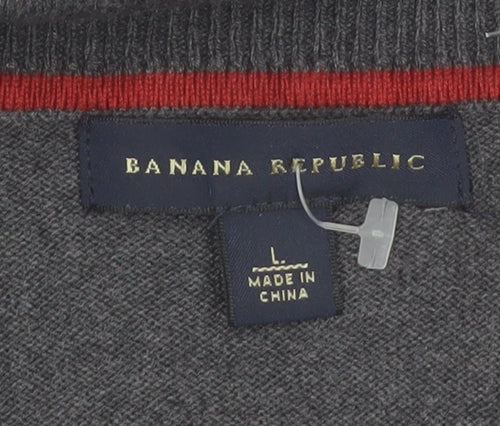 Banana Republic Men's Grey Argyle Sleeveless Vest L V-Neck Silk Blend