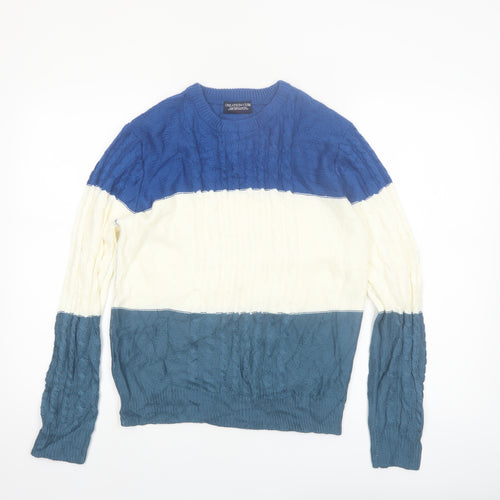 Creation Cube Womens Blue Striped Cable-Knit Pullover Jumper M