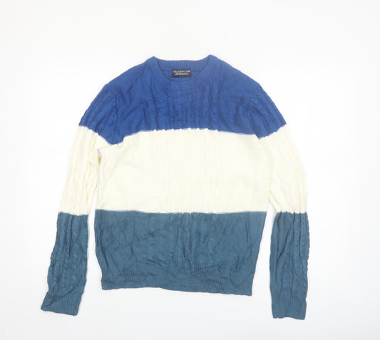 Creation Cube Womens Blue Striped Cable-Knit Pullover Jumper M