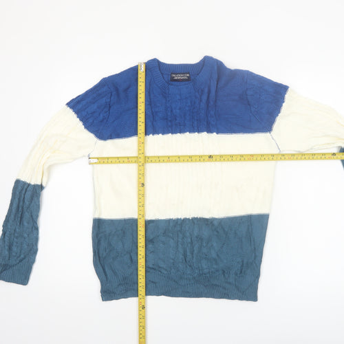 Creation Cube Womens Blue Striped Cable-Knit Pullover Jumper M