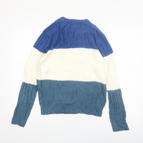 Creation Cube Womens Blue Striped Cable-Knit Pullover Jumper M