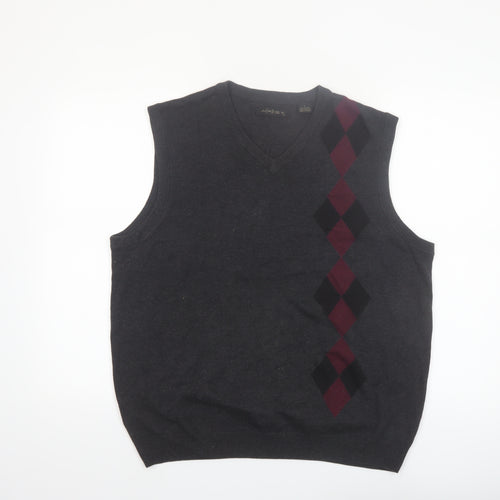 AXIST Men's Grey Argyle Sleeveless Knit V-Neck Vest Jumper Size L