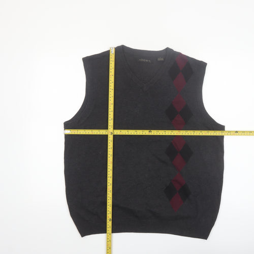 AXIST Men's Grey Argyle Sleeveless Knit V-Neck Vest Jumper Size L