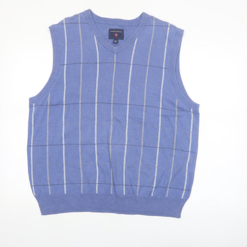 Saddlebred Men's Blue Striped Cotton V-Neck Knit Vest L