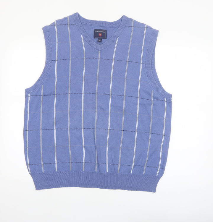 Saddlebred Men's Blue Striped Cotton V-Neck Knit Vest L