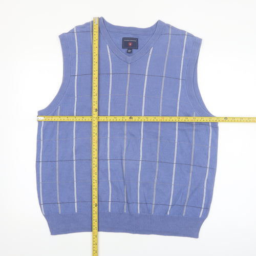 Saddlebred Men's Blue Striped Cotton V-Neck Knit Vest L