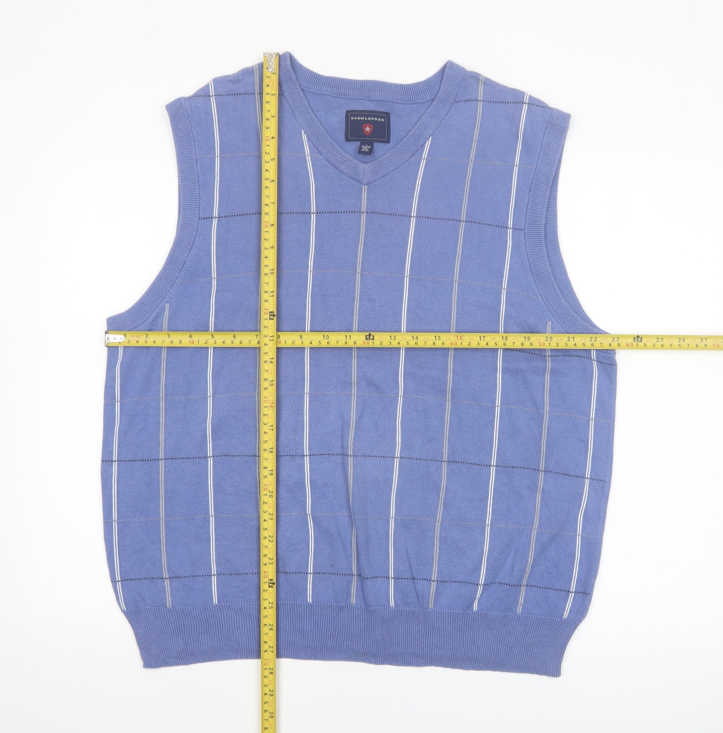 Saddlebred Men's Blue Striped Cotton V-Neck Knit Vest L
