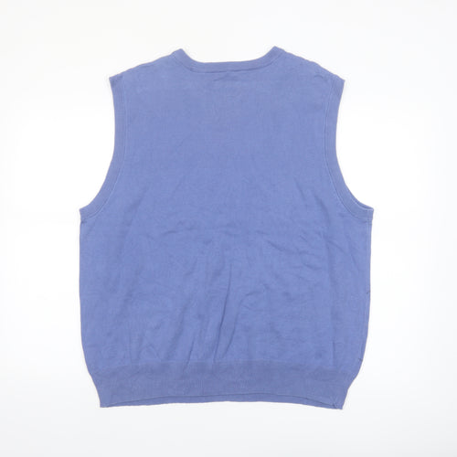 Saddlebred Men's Blue Striped Cotton V-Neck Knit Vest L