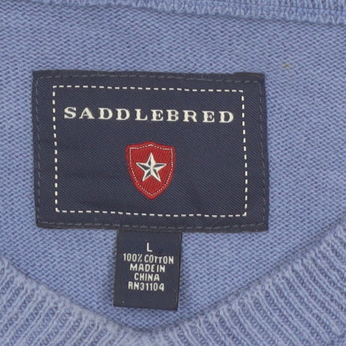 Saddlebred Men's Blue Striped Cotton V-Neck Knit Vest L