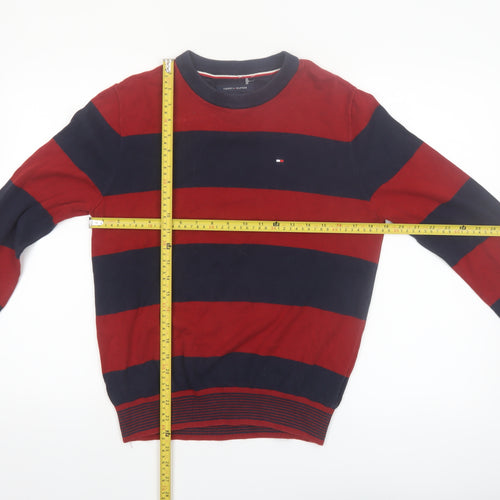 Tommy Hilfiger Men's Red & Navy Striped Cotton Pullover Jumper XS