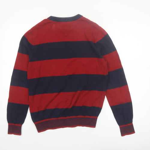 Tommy Hilfiger Men's Red & Navy Striped Cotton Pullover Jumper XS