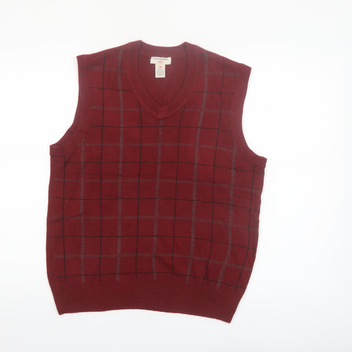 Dockers Men's Red Check V-Neck Sleeveless Knit Jumper Vest Size S