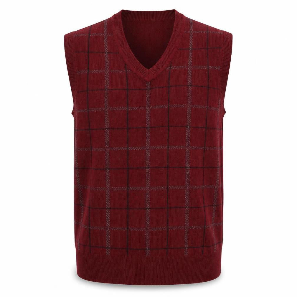 Dockers Men's Red Check V-Neck Sleeveless Knit Jumper Vest Size S