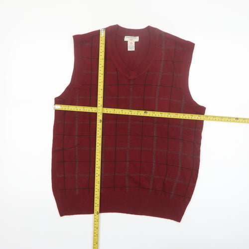 Dockers Men's Red Check V-Neck Sleeveless Knit Jumper Vest Size S