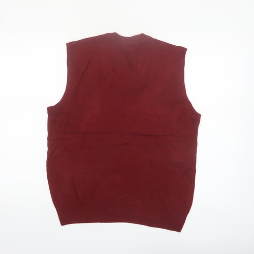 Dockers Men's Red Check V-Neck Sleeveless Knit Jumper Vest Size S