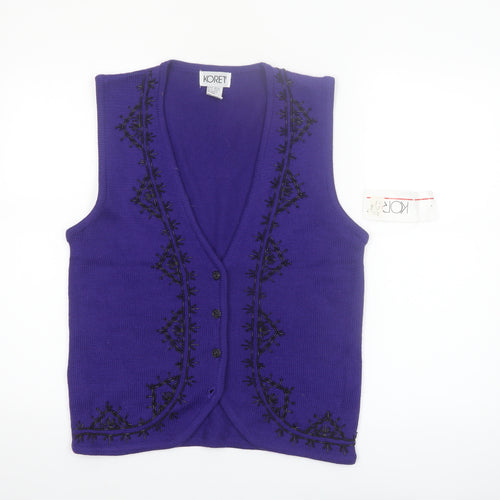 Koret Womens Purple Knit Embroidered Vest Small Wool Blend