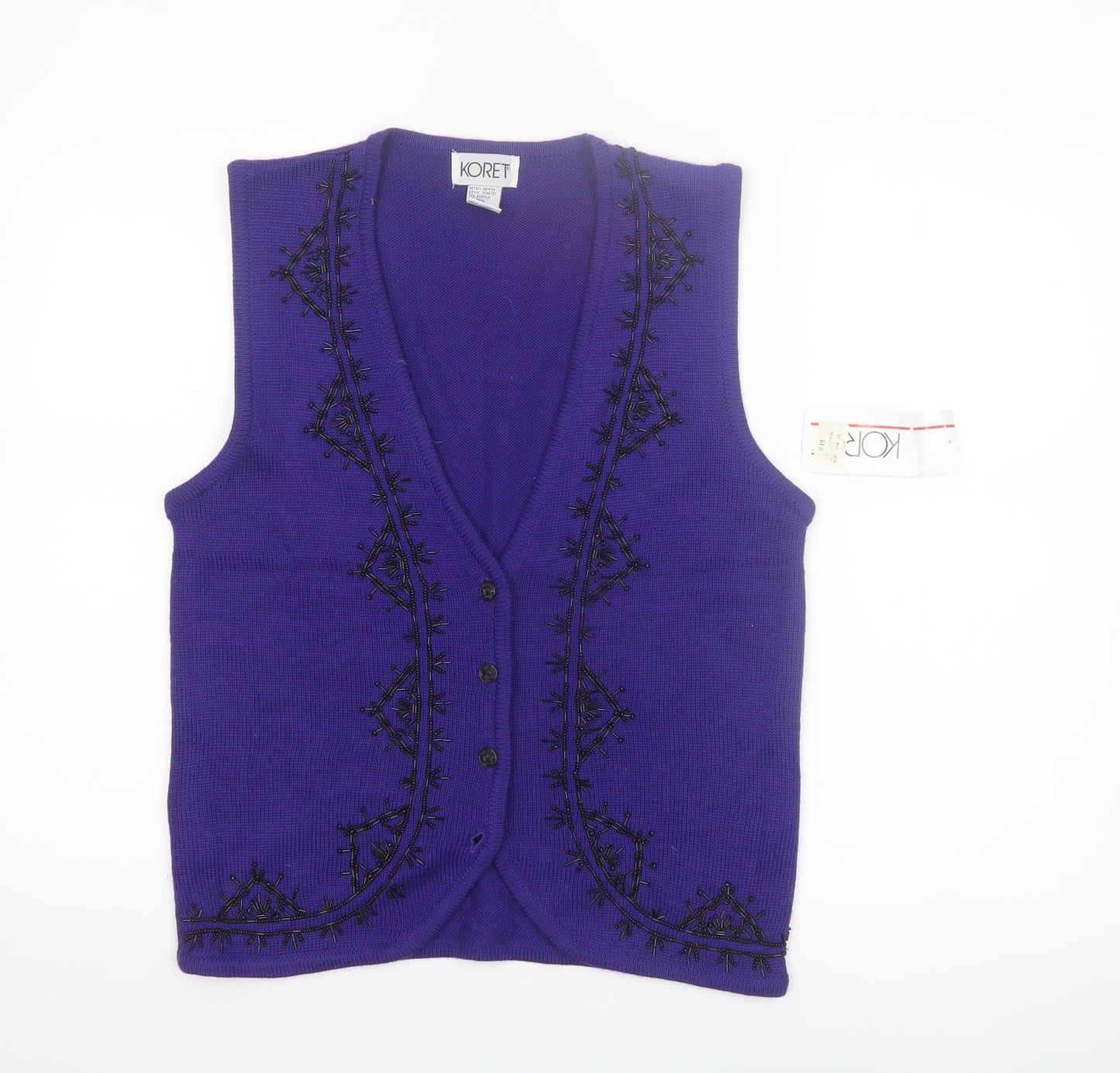 Koret Womens Purple Knit Embroidered Vest Small Wool Blend