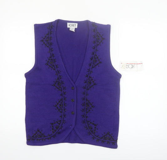 Koret Womens Purple Knit Embroidered Vest Small Wool Blend