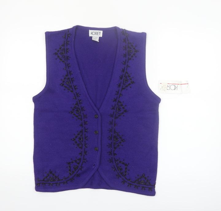 Koret Womens Purple Knit Embroidered Vest Small Wool Blend