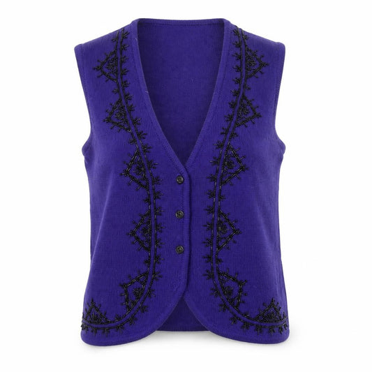 Front view of Koret women’s purple knit embroidered vest small wool blend