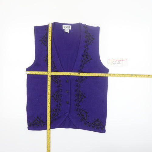 Koret Womens Purple Knit Embroidered Vest Small Wool Blend