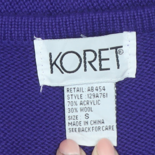 Koret Womens Purple Knit Embroidered Vest Small Wool Blend