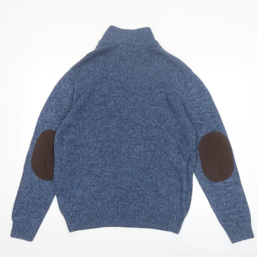 Chaps Men's Blue Cotton Henley Jumper Medium High Neck Pullover