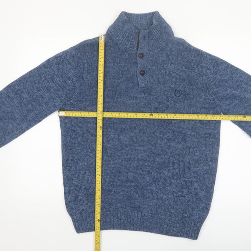 Chaps Men's Blue Cotton Henley Jumper Medium High Neck Pullover