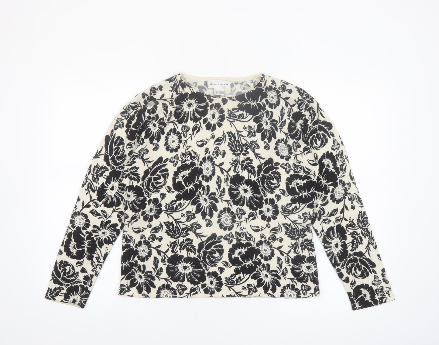 Moonlight Bay Womens Black Floral Crew Neck Knit Jumper M