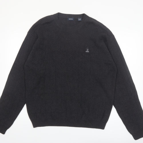 IZOD Men's Black Cotton Crew Neck Pullover Jumper Size L