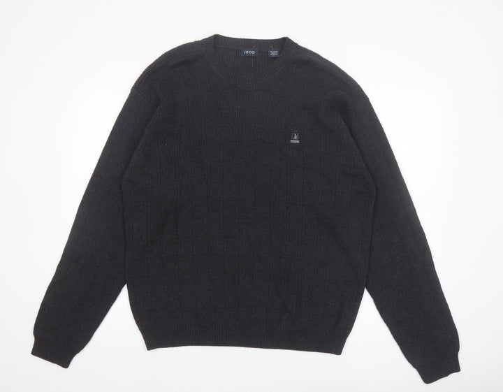 IZOD Men's Black Cotton Crew Neck Pullover Jumper Size L