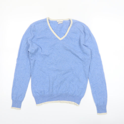 House of Bruar Women's Blue Pure Cashmere V-Neck Jumper Size 12