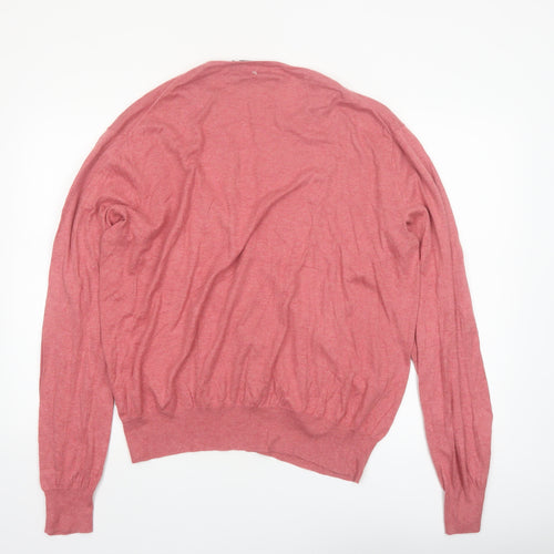 Polo Ralph Lauren Men's Pink V-Neck Cotton Jumper Size L