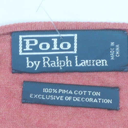 Polo Ralph Lauren Men's Pink V-Neck Cotton Jumper Size L