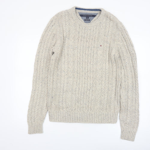 Tommy Hilfiger Men's Beige Cable-Knit Wool Cotton Jumper M Classic Fit