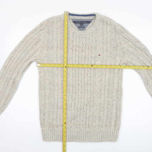 Tommy Hilfiger Men's Beige Cable-Knit Wool Cotton Jumper M Classic Fit