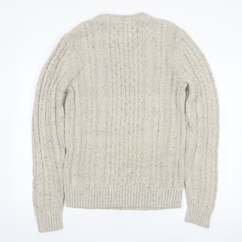 Tommy Hilfiger Men's Beige Cable-Knit Wool Cotton Jumper M Classic Fit