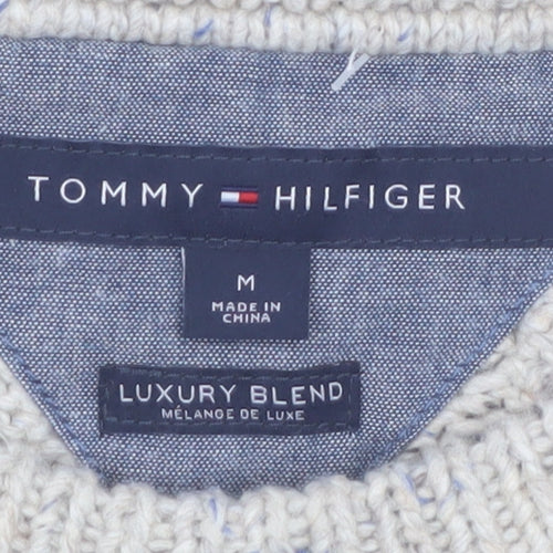 Tommy Hilfiger Men's Beige Cable-Knit Wool Cotton Jumper M Classic Fit