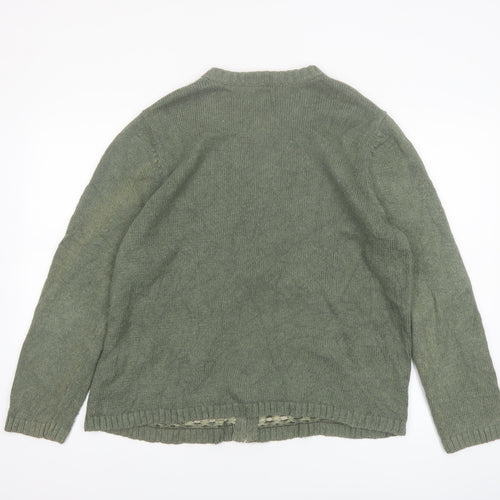 Croft & Barrow Women's Green Christmas Cardigan XL Embroidered Zip Knit