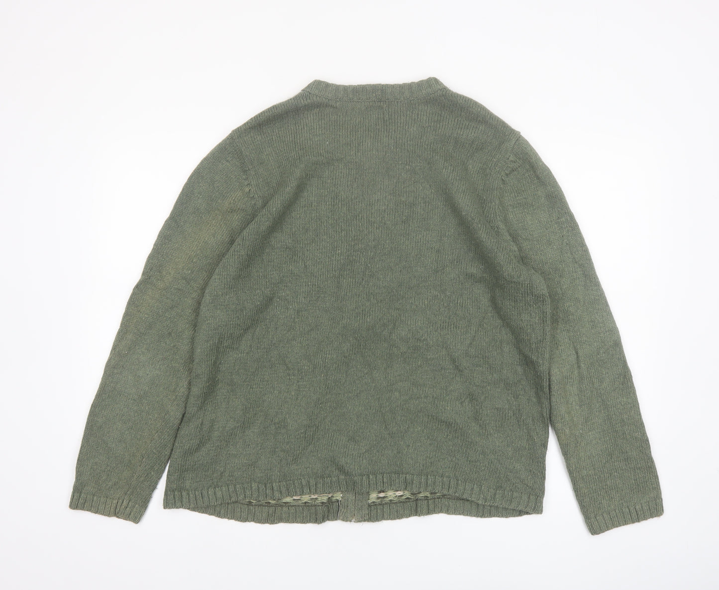 Croft & Barrow Women's Green Christmas Cardigan XL Embroidered Zip Knit