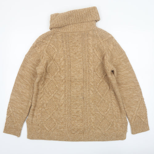 Lands' End Women's Beige Roll Neck Cable Knit Jumper Size M Petite