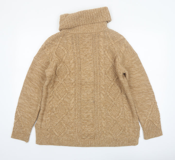 Lands' End Women's Beige Roll Neck Cable Knit Jumper Size M Petite