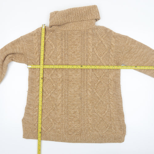 Lands' End Women's Beige Roll Neck Cable Knit Jumper Size M Petite